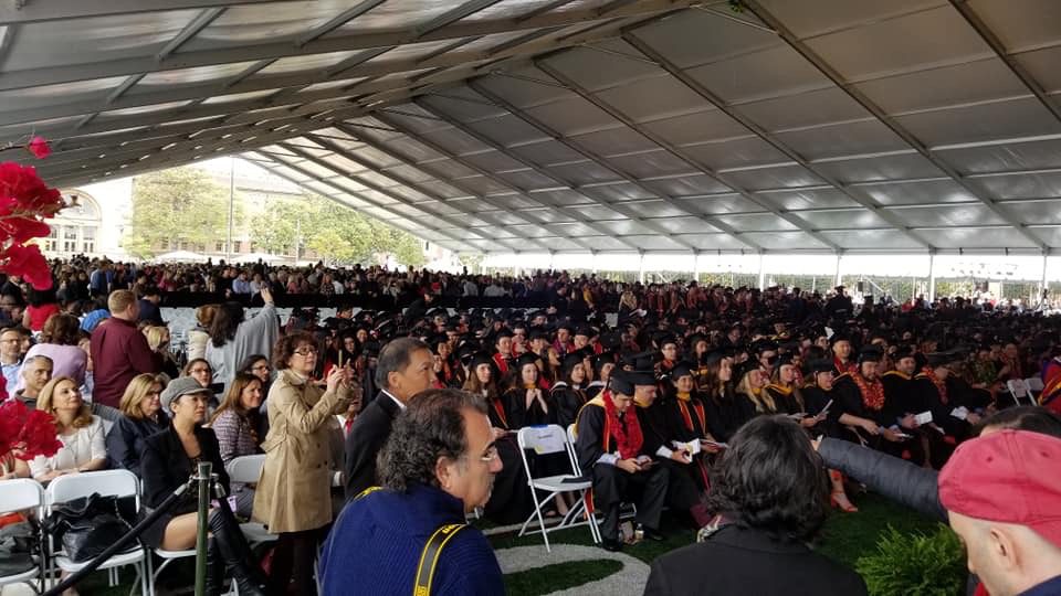 Image of LED Displa at USC’s Dornsife PhD Hooding ceremony