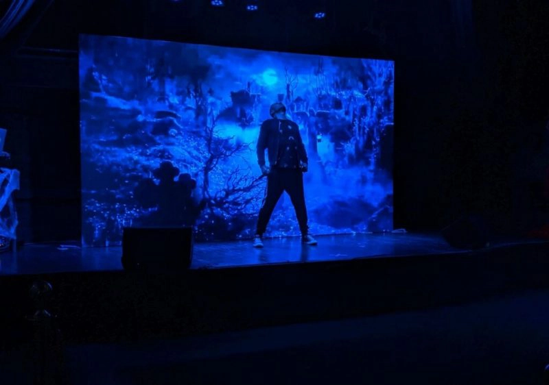 Image of Performer standing in front of large LED Display