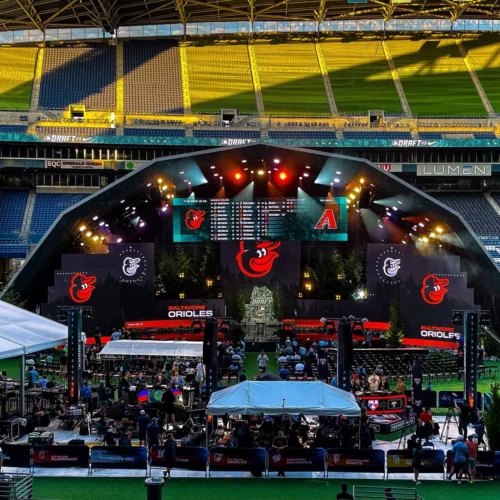 Image of MLB Draft stage with vibrant LED Displays