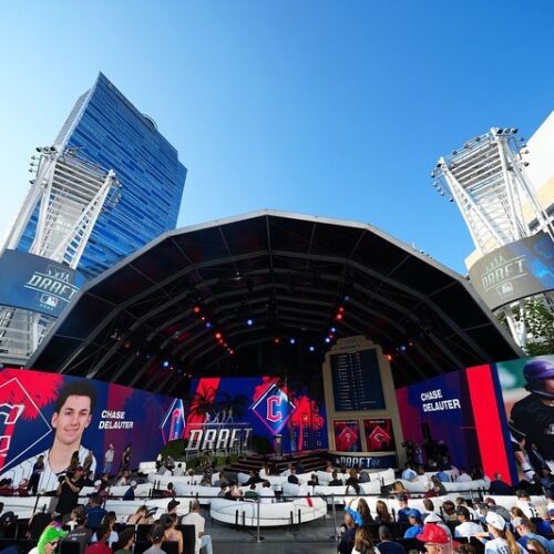 Image of LED display on mainstage for MLB Draft picks